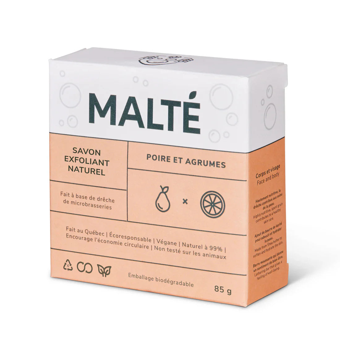 SAVON NATUREL HYDRATANT +EXFOLIANT AU BEURRE DE KARITÉ | POIRES & AGRUMES | SANS PARABÈNES