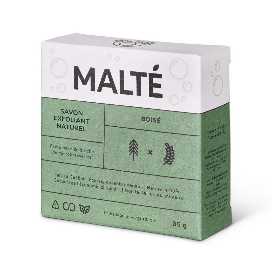 SAVON NATUREL HYDRATANT +EXFOLIANT AU BEURRE DE KARITÉ | BOISÉ | SANS PARABÈNES