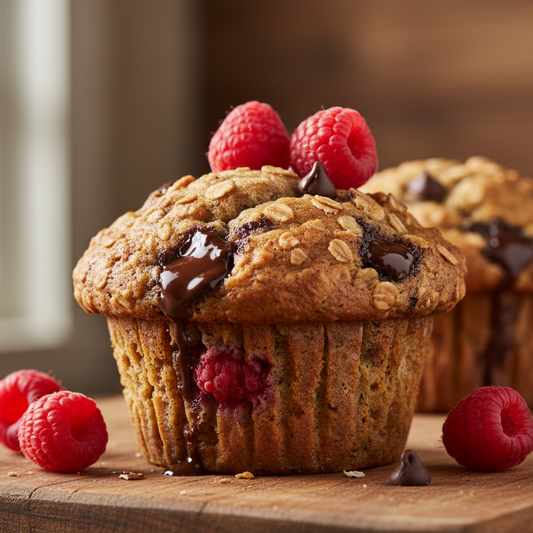 MUFFIN A L'AVOINE AVEC PEPITES CHOCOLAT ET FRAMBOISES